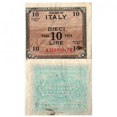 1943 A * Billete Italia 10 AM Lire "Ocupación Estadounidense – Bilingüe" (A1154 pM19b) EBC