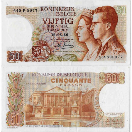 1966 * Billete Bélgica 50 Francs "Boudewijn I & Queen Fabiola" (p139) EBC