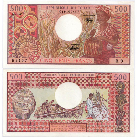 1980 * Billete Chad 500 Francs "Woman - Students" (p6) SC