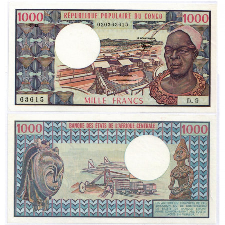 1982 * Billete Congo República Popular 1000 Francs "Pointe Noire" (p3e) SC