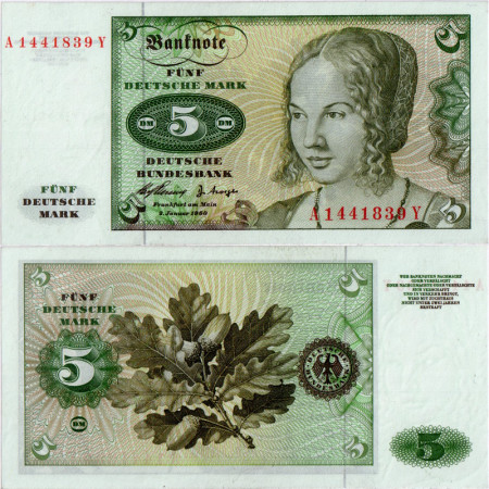 1960 * Billete Alemania República Federal 5 Deutsche Mark "Junge Venezianerin" (p18a) SC