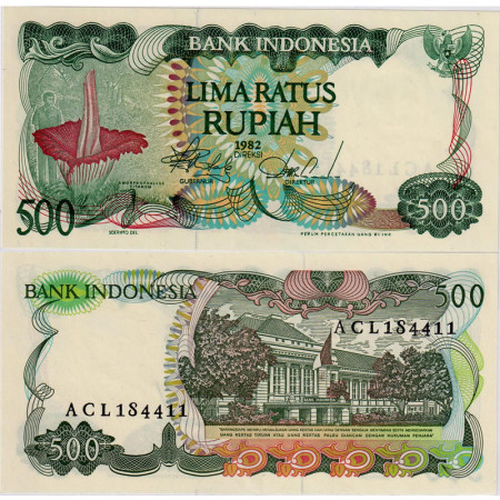 1982 * Billete Indonesia 500 Rupiah "Amorphophallus" (p121) SC