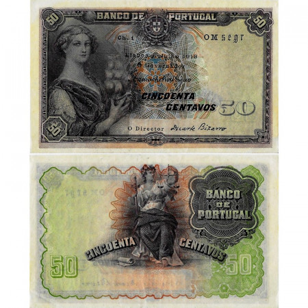 1918 * Billete 50 Centavos Portugal "Justicia" (p112a 2-3) EBC