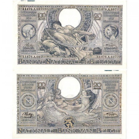 1943 * Billete Bélgica 100 Francs/20 Belgas "King Albert Queen Élisabeth" (p107) EBC