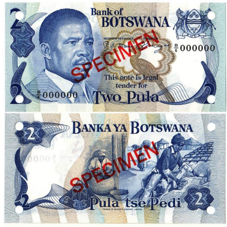 ND (1982) * Billete Botsuana 2 Pula "SPECIMEN - Sir Ketumile Masire" (p7s) SC