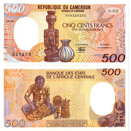 1987 * Billete Camerún 500 Francs "Figurine - Carver" (p24a) cSC-Pickholes