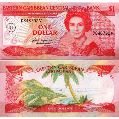 ND (1985-88) * Billete East Caribbean States 1 Dollar "Elizabeth II - U Anguilla" (p17u) SC
