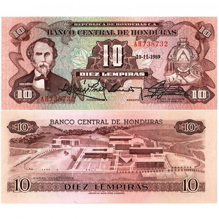 1989 * Banconota Honduras 10 Lempiras "President J T Cabañas" (p64b) FDS