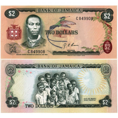 L.1960 (1970) * Billete Jamaica 2 Dollars "Paul Bogle" (p55a) SC