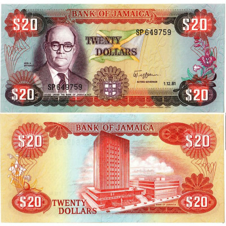 1981 * Billete Jamaica 20 Dollars "Noel N Nethersole" (p68b) SC