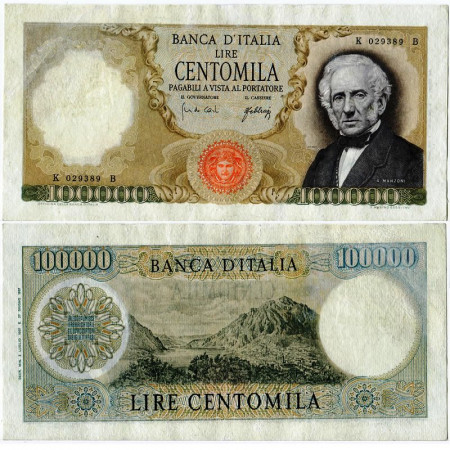 1967 (03/07) * Billete Italia República 100.000 Lire "A Manzoni" BI.910 (p100a) MBC/EBC