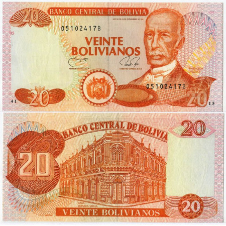 1986 * Billete Bolivia 20 Bolivianos "Pantaleon Dalence" (p205b) SC