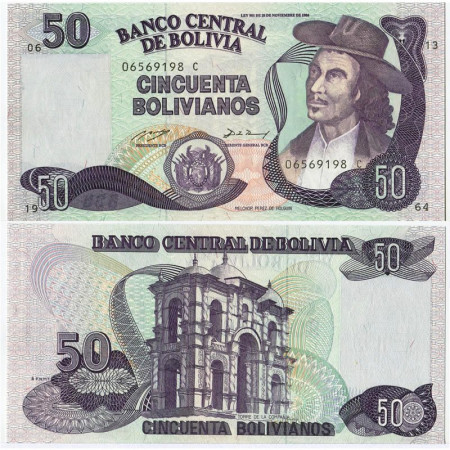 1986 * Billete Bolivia 50 Bolivianos "Melchor Pérez de Holguin" (p212) SC