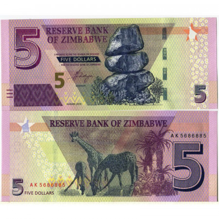 2019 * Billete Zimbabue 5 Dollars "Chiremba Rocks" (pW102) SC