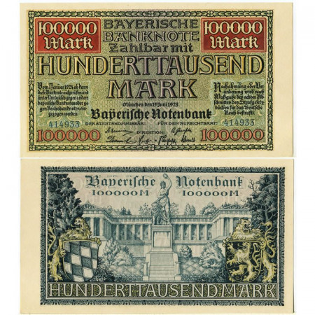 1923 * Billete Alemania Estados Alemanes 100.000 Mark "Bayern" (pS928) SC