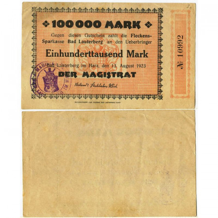 1923 * Notgeld Alemania 100.000 Mark "Bad Lauterberg – Gutschein" (pX) EBC+