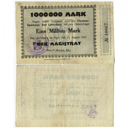 1923 * Notgeld Alemania 1 Millon – 1.000.000 Mark "Bad Lauterberg – Gutschein" (pX) EBC