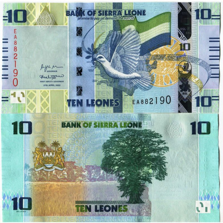 2022 * Billete Sierra Leona 10 Leones "Pigeon - Flag" (pW37) SC