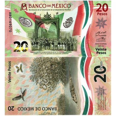 2021 * Billete Polímero México 20 Pesos "Bicentennial of Nacional Independence" (pW132) SC