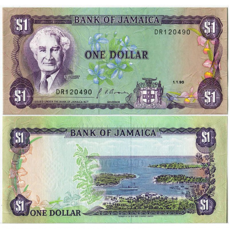 1990 * Billete Jamaica 1 Dollar "Sir Alexander Bustamante" (p68Ab) SC