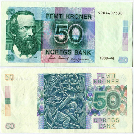 1989 * Billete Noruega 50 Kroner "Aasmund Olavsson Vinje" (p42e) EBC