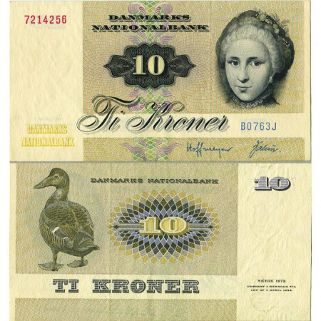1976 * Billete Dinamarca 10 Kroner "Catherine Sophie Kirchhoff" (p48f(3)) SC