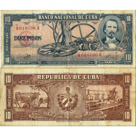 1960 * Billete Cuba 10 Pesos "C de Cespedes - Cows" (p88c) MBC