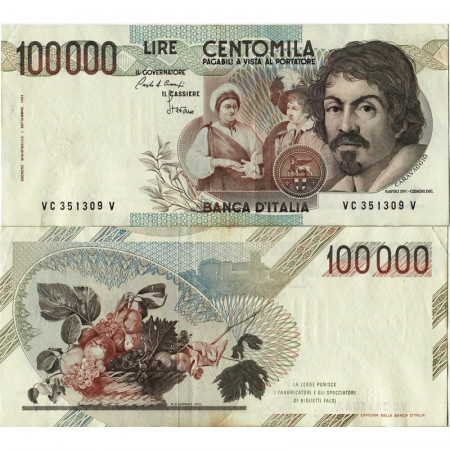 1986 C * Billete Italia República 100.000 Lire "Caravaggio - Tipo 1" BI.927 (p110a) MBC+