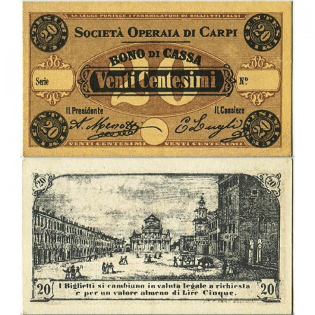 1962 * Billete Italia Fiduciario 20 Centesimi "Società Operaia Carpi" (pX) SC