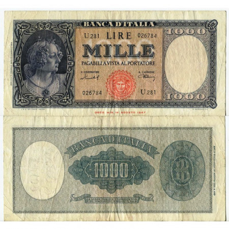 1949 (11/02) * Billete Italia República 1000 Lire "Busto d'Italia" BI.696 (p88b) MBC+