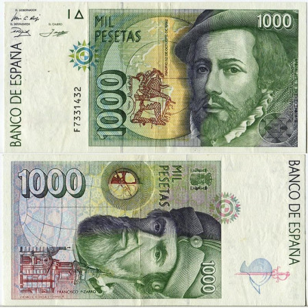 1992 (1996) * Billete España 1000 Pesetas  "Hernàn Cortés" (p163) MBC+