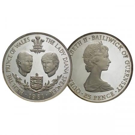 1981 * 25 Pence Plata Guernsey "Royal Wedding" (KM 36a) PROOF