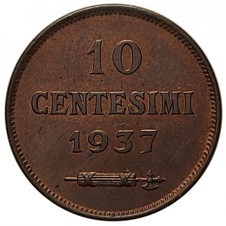 1937 R * 10 Centesimi Cobre San Marino "Valore - Tipo 2" (KM 13) EBC