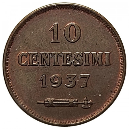 1937 R * 10 Centesimi Cobre San Marino "Valore - Tipo 2" (KM 13) EBC+