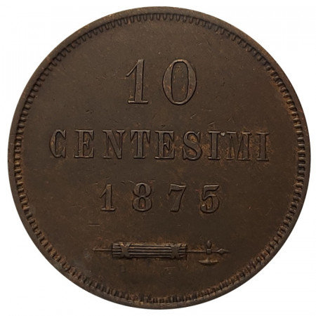 1875 M * 10 Centesimi Cobre San Marino "Valore - Tipo 1" (KM 2) MBC