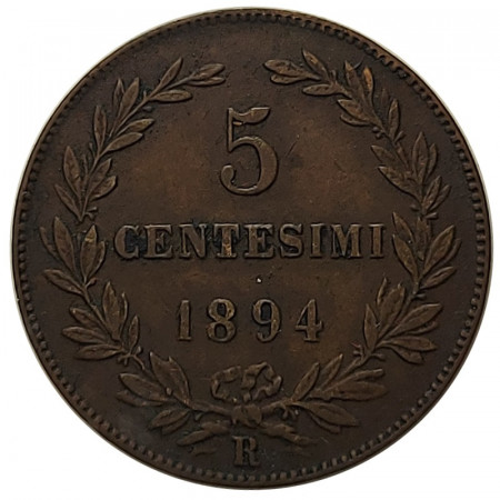1894 R * 5 Centesimi Cobre San Marino "Valore - Tipo 1" (KM 1) MBC