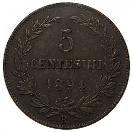 1894 R * 5 Centesimi Cobre San Marino "Valore - Tipo 1" (KM 1) BC