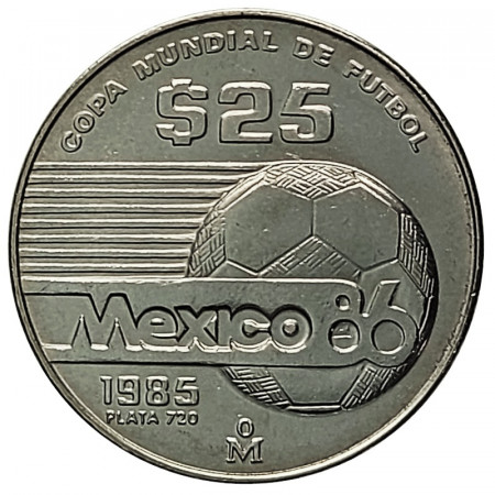 1985 * 25 Pesos Plata Mexico "Copa Mundial de Futbol" (KM 497) FDC