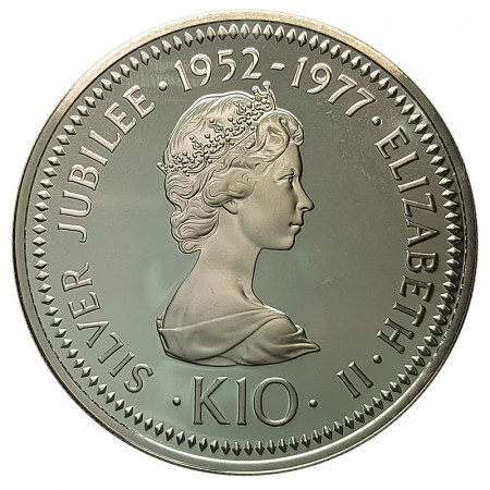 1977 * 10 Kina Plata Papúa Nueva Guinea "25 Ann. Adhesión Reina Isabel II" (KM 11a) PROOF