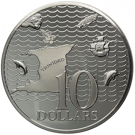 1975 * 10 Dollars Plata Trinidad y Tobago "Reina Elizabeth II" (KM 24a) PROOF