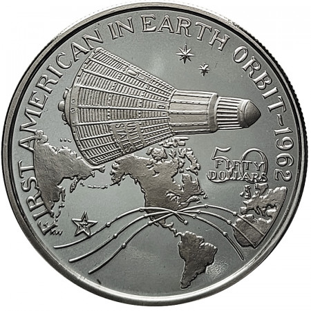 1989 * 50 Dollars 1 OZ Plata Islas Marshall "Primer Estadounidense Orbita Terrestre" (KM 7) PROOF