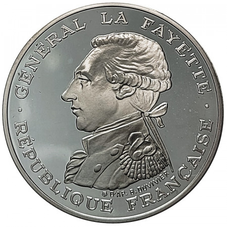 1987 * 100 Francs Plata Francia "230 Aniversario Nacimiento La Fayette" (KM 962a) PROOF