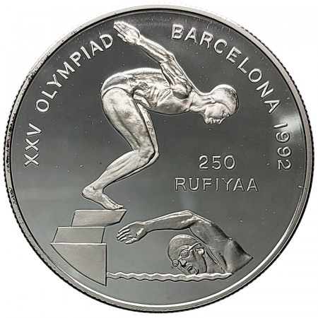 1990 * 250 Rufiyaa Plata Maldivas "Juegos Olímpicos de Verano de 1992, Barcelona" (KM 80) PROOF