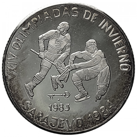 1983 * 5 Pesos Plata Cuba "Juegos Olímpicos Sarajevo 1984 - Hockey Sobre Hielo" (KM 108) PROOF