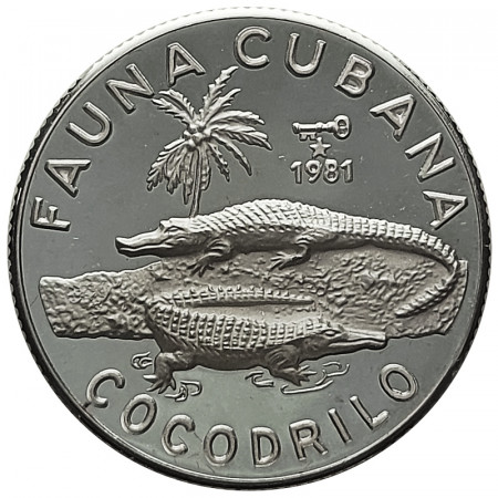 1981 * 5 Pesos Plata Cuba "Fauna Cubana - Cocodrilo Cubano" (KM 74) PROOF
