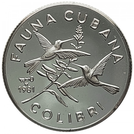1981 * 5 Pesos Plata Cuba "Fauna Cubana - Colibrí Esmeralda" (KM 75) PROOF