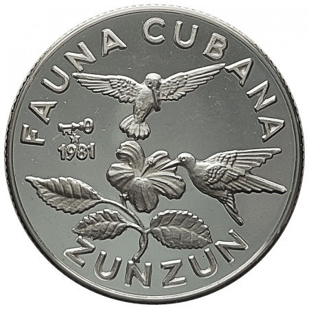 1981 * 5 Pesos Plata Cuba "Fauna Cubana - Colibrí Abeja" (KM 76) PROOF