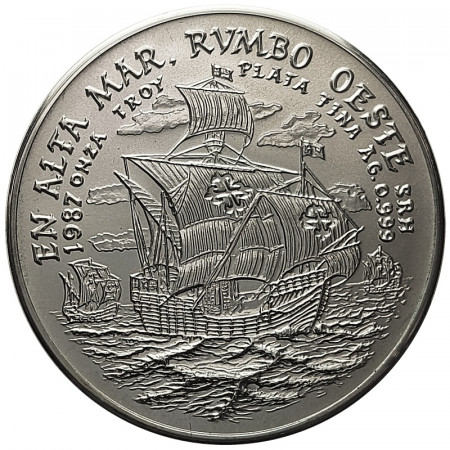 1987 * Troy 1 OZ Plata Cuba "Salida Puerto de Palos - 1492" (KM x) FDC