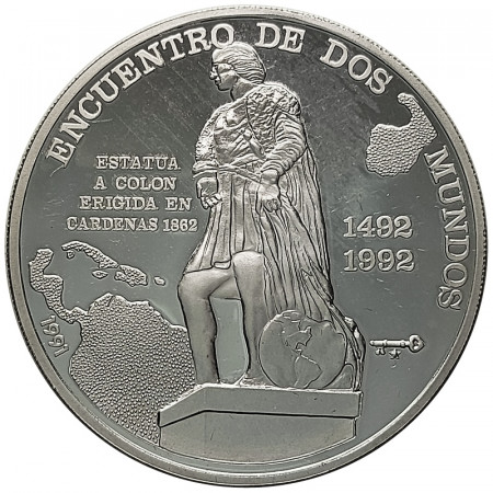 1991 * 10 Pesos Plata Cuba "Encuentro de los Dos Mundos - Cristóbal Colón" (KM 337) PROOF