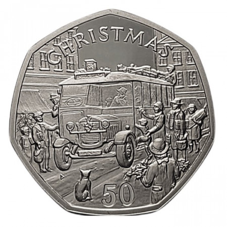 1987 * 50 Pence Plata Isla de Man "Navidad - Autobús Vintage" (KM 190a) PROOF